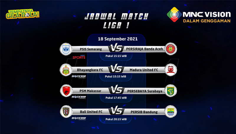 Jadwal BRI Liga 1, 18 September 2021