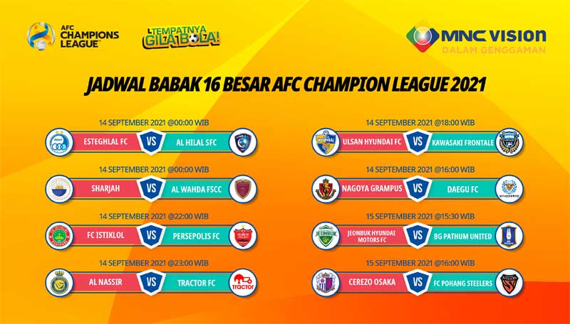 Jadwal Pertandingan Babak 16 Besar AFC Champion League 2021