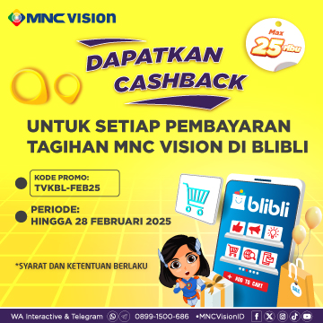 Promo Cashback 2% Max Rp. 35.000 Pembayaran MNC Vision Melalui Blibli