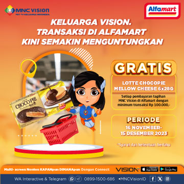 Gratis LOTTE CHOCOPIE MELLOW CHEESE Setiap Pembayaran Tagihan MNC Vision di Alfamart